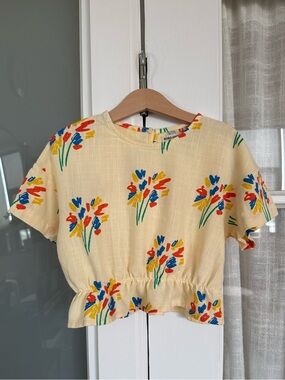 Bobo Choses Yellow Top with Blue, Red, Green and Yellow Floral Marks